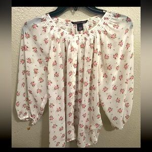 Victora's Secret Lovely "Rosebud" Semi-sheer Long Sleeve Shirt Top Blouse; XS